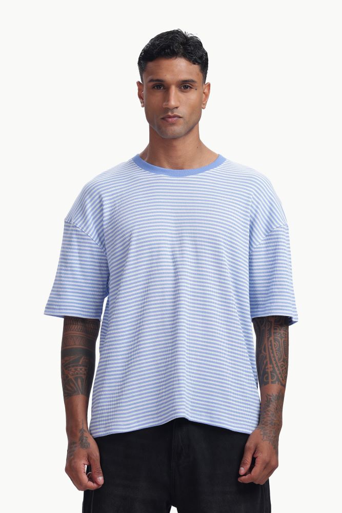 Blue Knitted Striped T-shirt