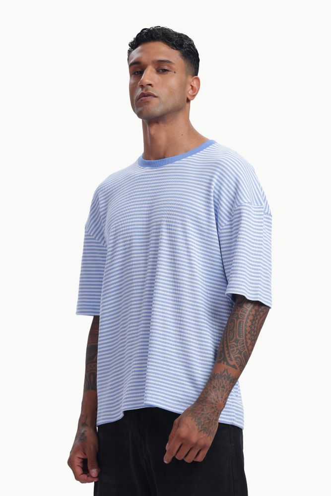 Blue Knitted Striped T-shirt