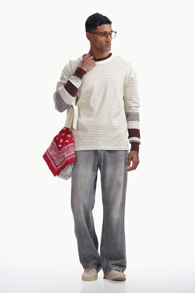 Brown Knitted Striped T-shirt