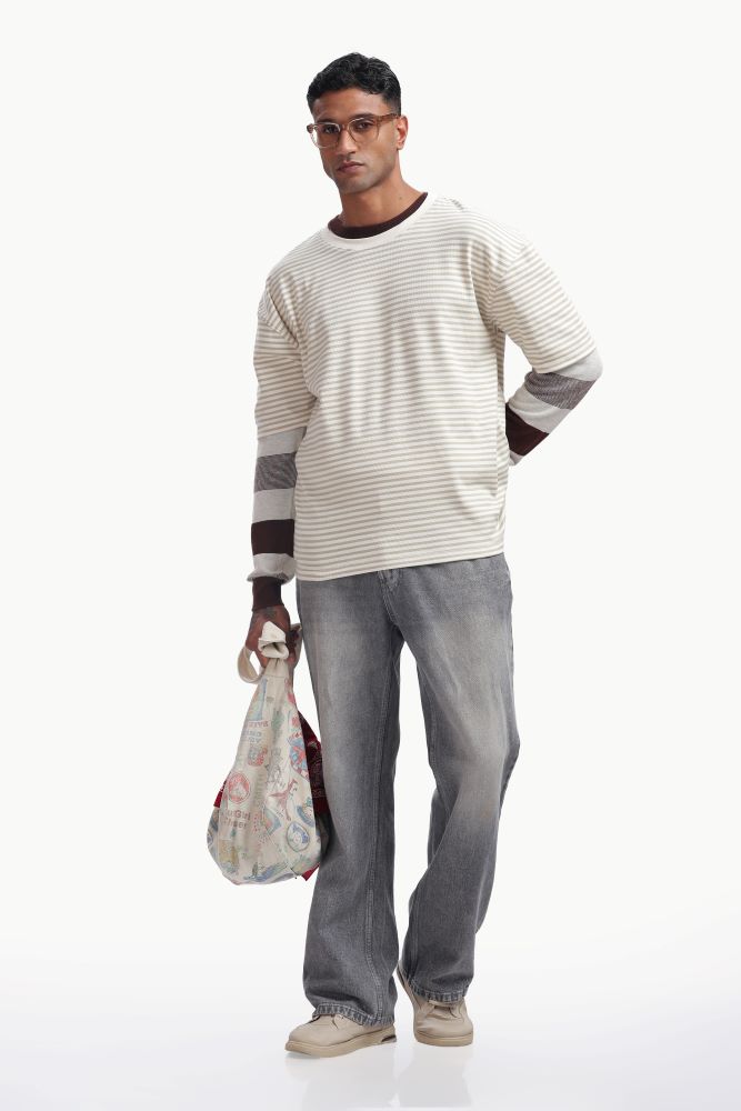 Brown Knitted Striped T-shirt
