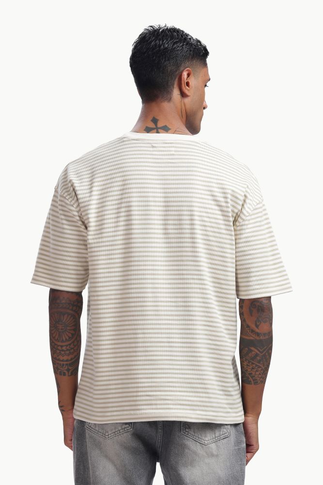 Brown Knitted Striped T-shirt