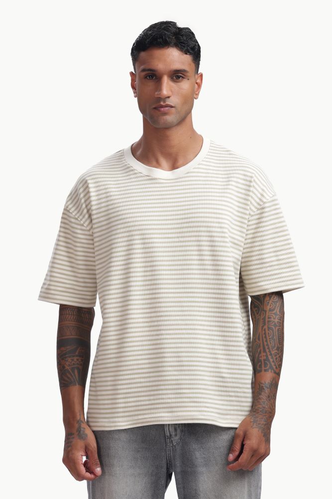 Brown Knitted Striped T-shirt