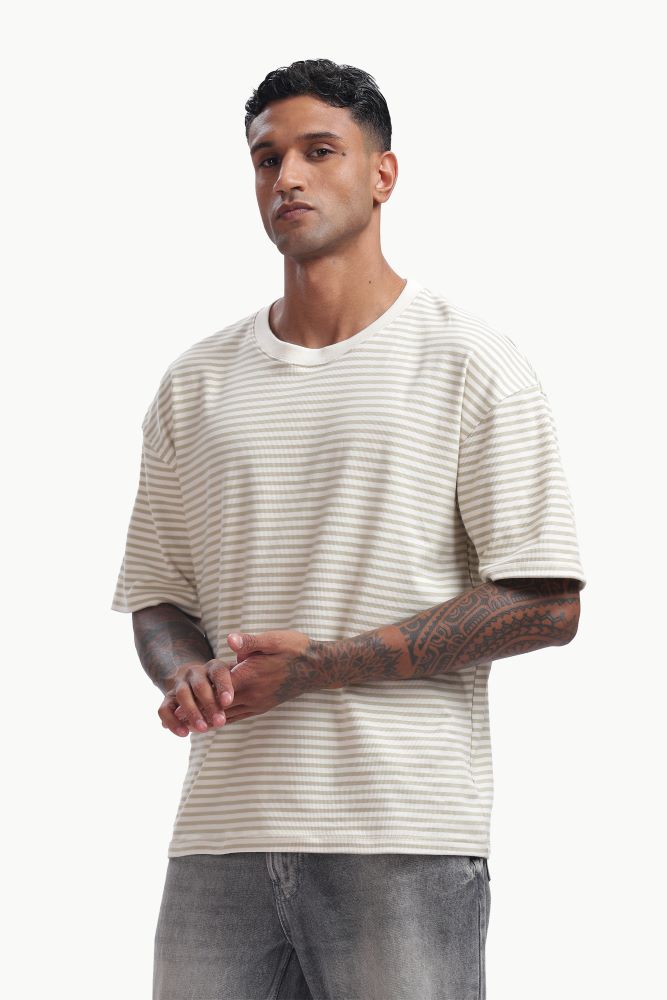 Brown Knitted Striped T-shirt